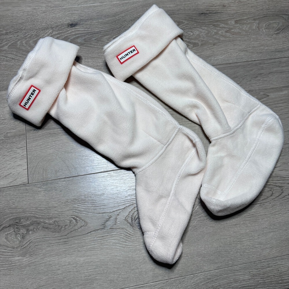 Hunter Tall Fleece Boot Socks Cream Off White Logo Liners Size Shoes Large 8-10